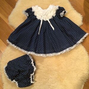 Vintage Bryan blue polka dot ruffled dress and bloomers